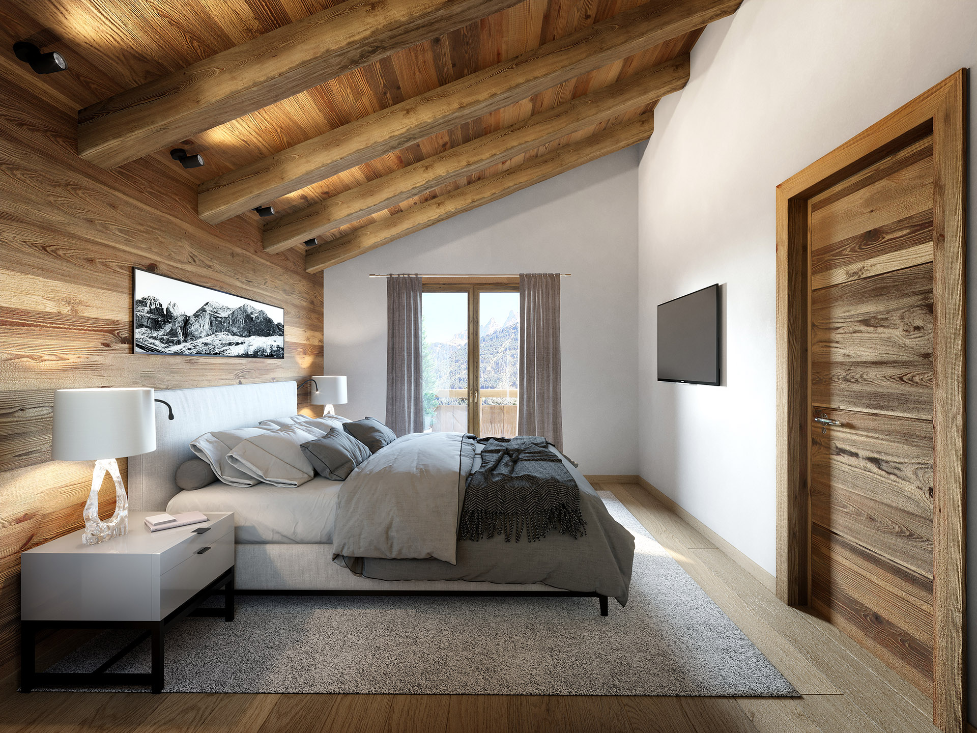 3D perspective of a master suite in a chalet in Courchevel