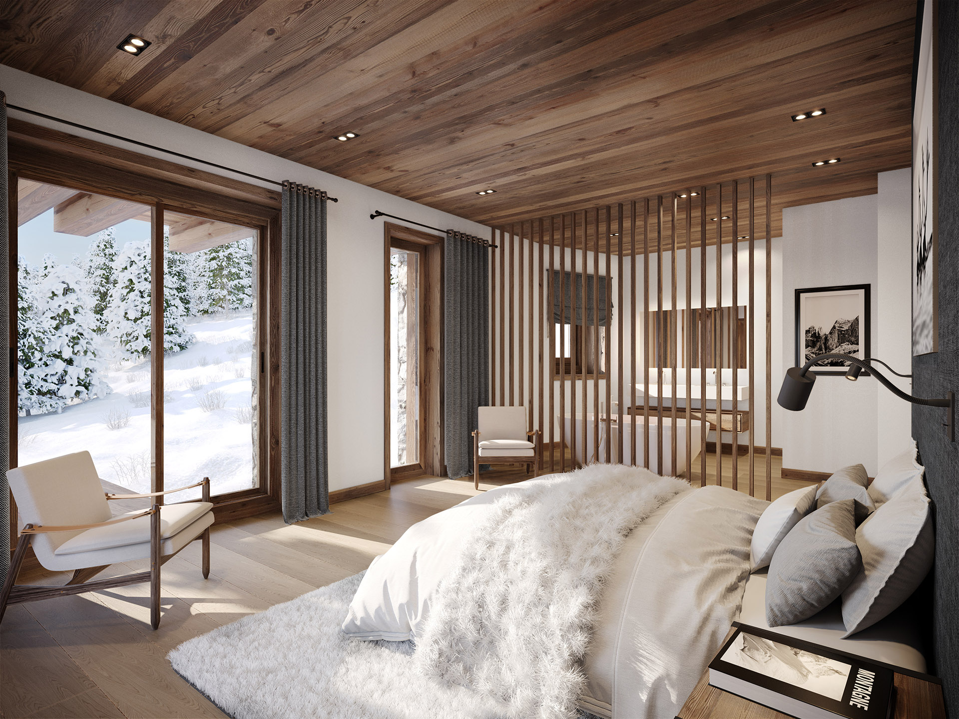 3D Archviz of a room in a mountain chalet