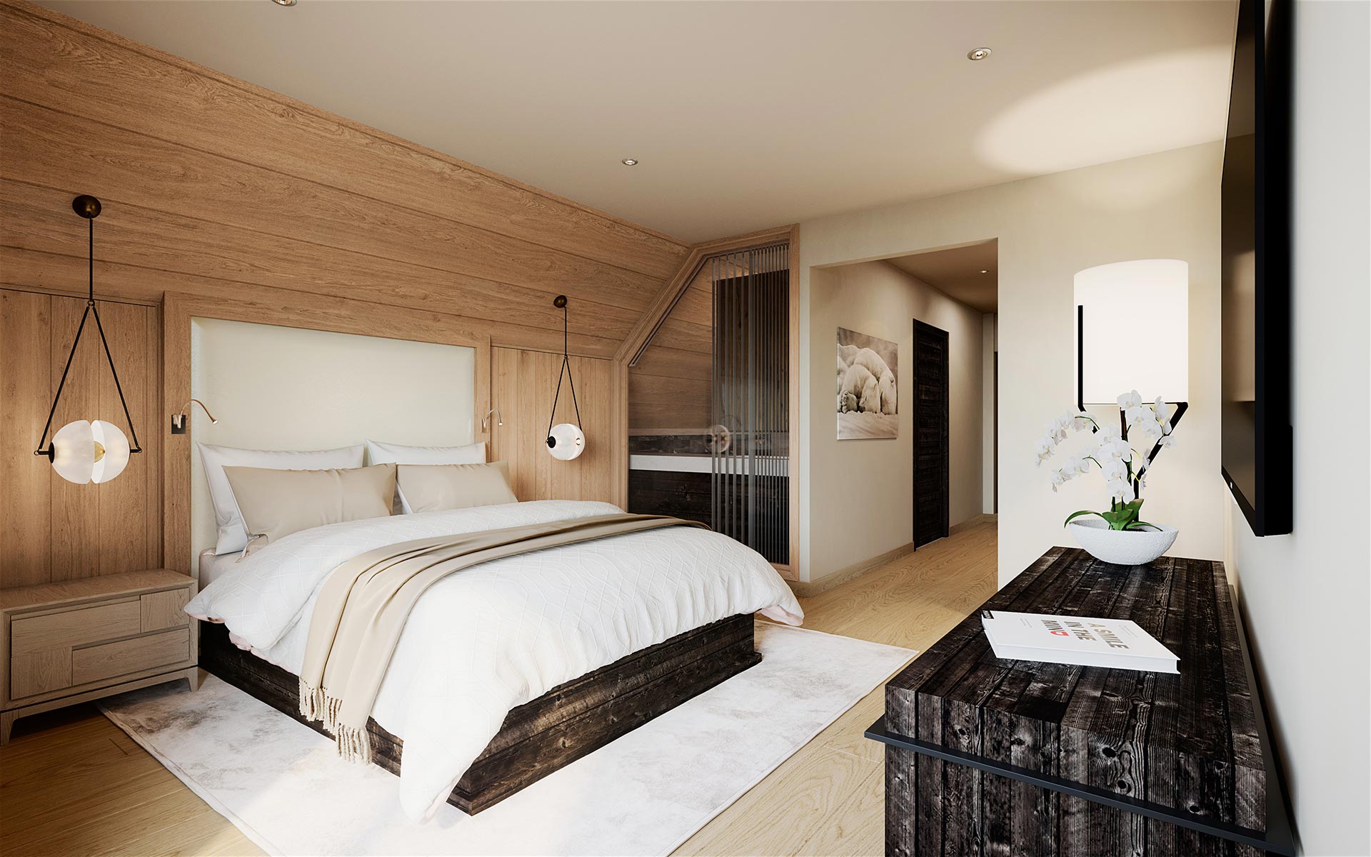 3D interior visualization of a chalet room in Samoens