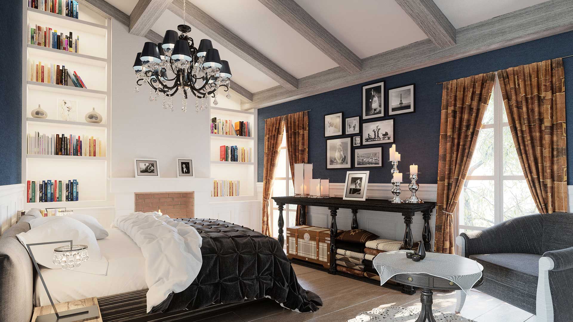 A computer generated image of a luxurious room in île-de-Ré for a project of real estate promotion. 