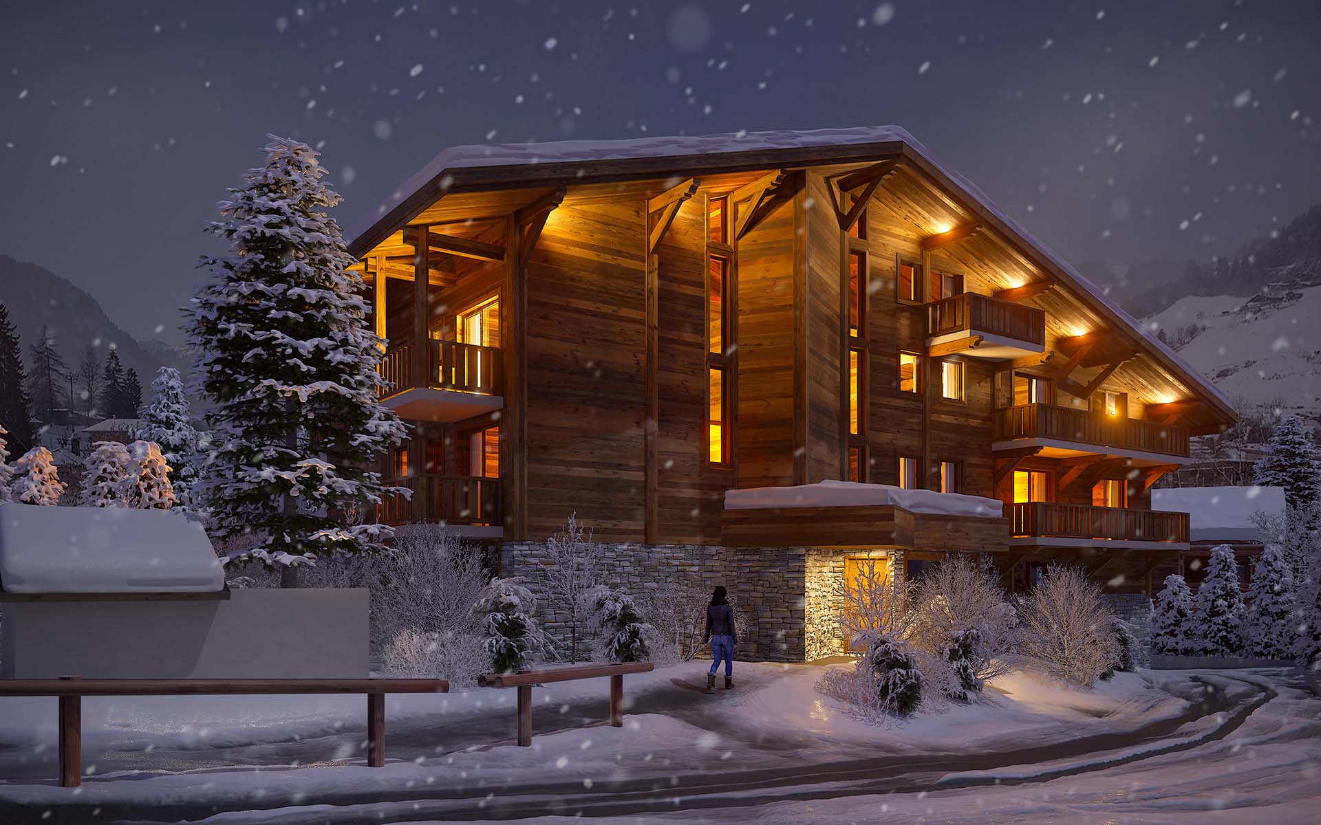 3D Perspective of a luxurious chalet created by the 3D studio Valentin Studio.