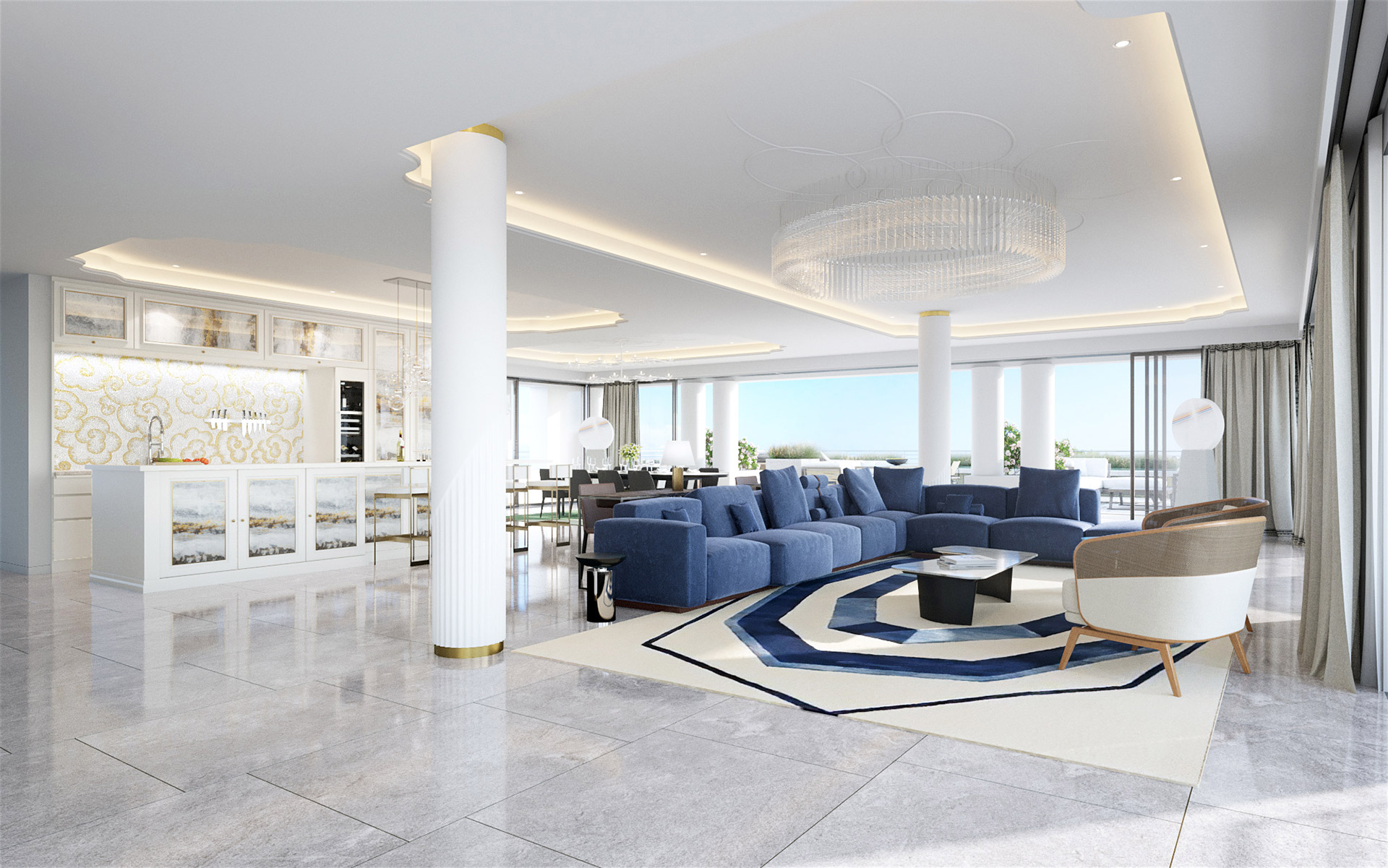 3D visualization of a living-room  in a prestigious villa in Nice