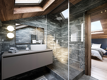 3D render of a bathroom in a luxury chalet