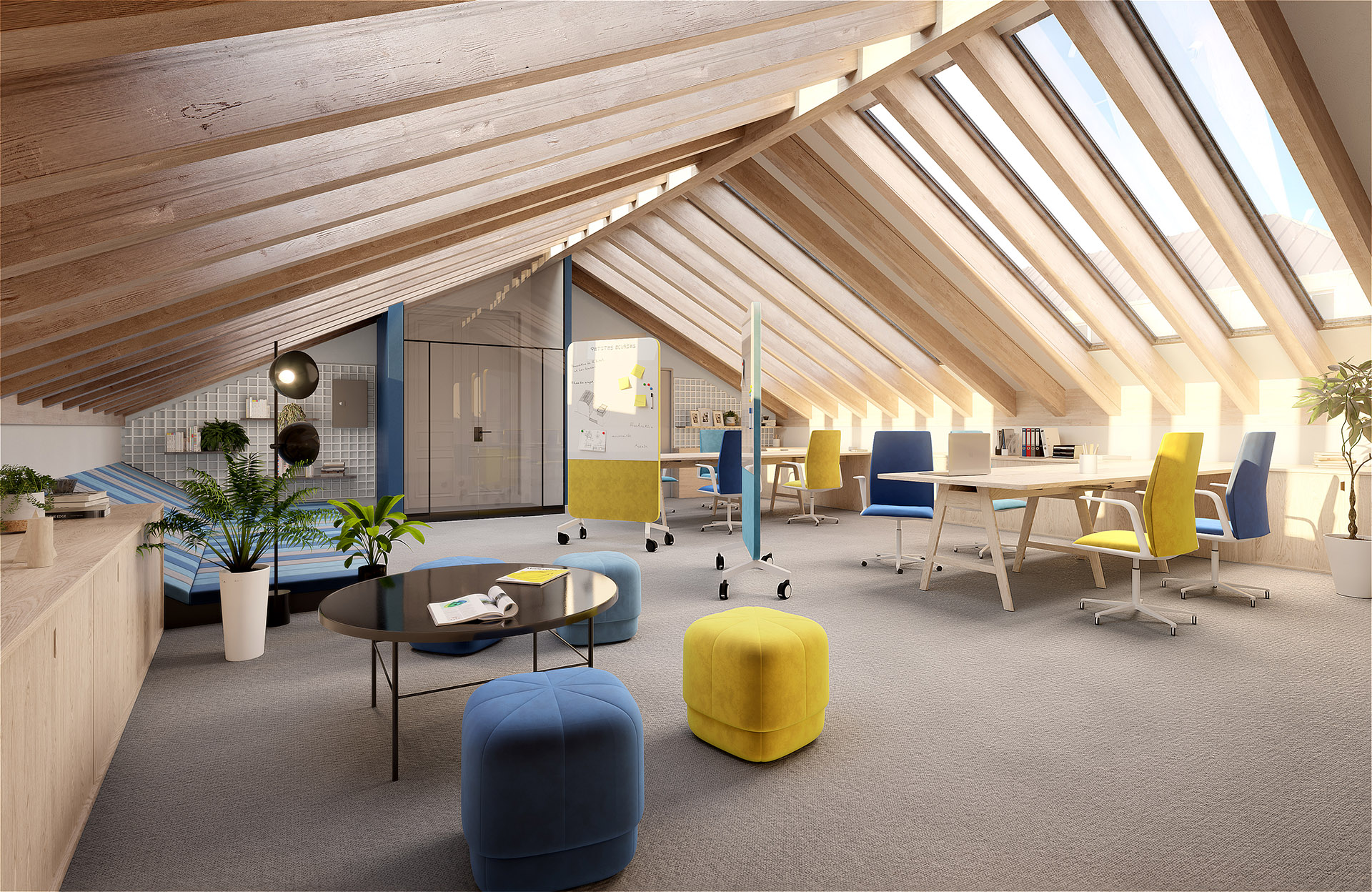 3D visualization of modern and friendly office interiors