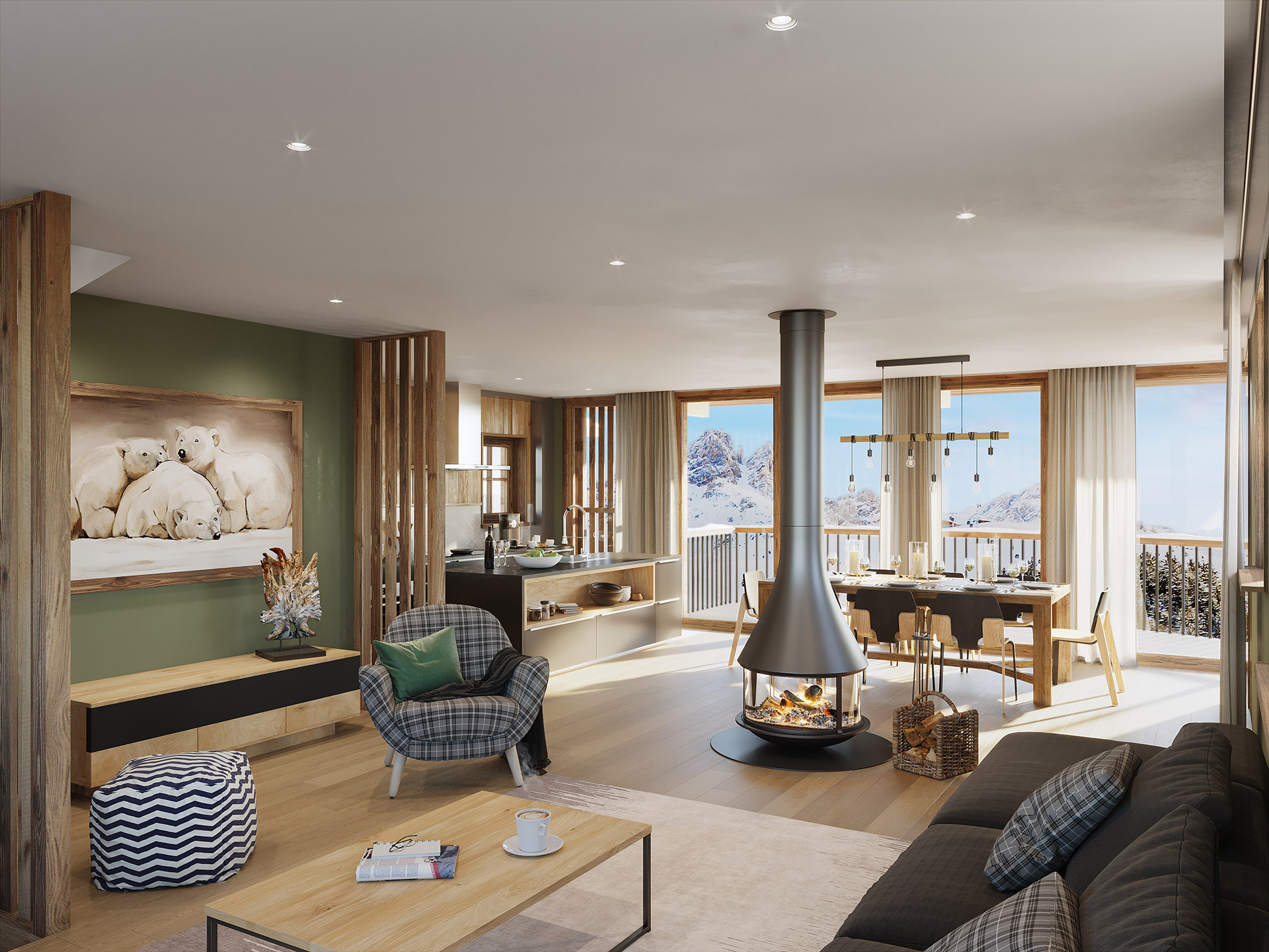 3D perspective of an apartment in a chalet in the Vosges