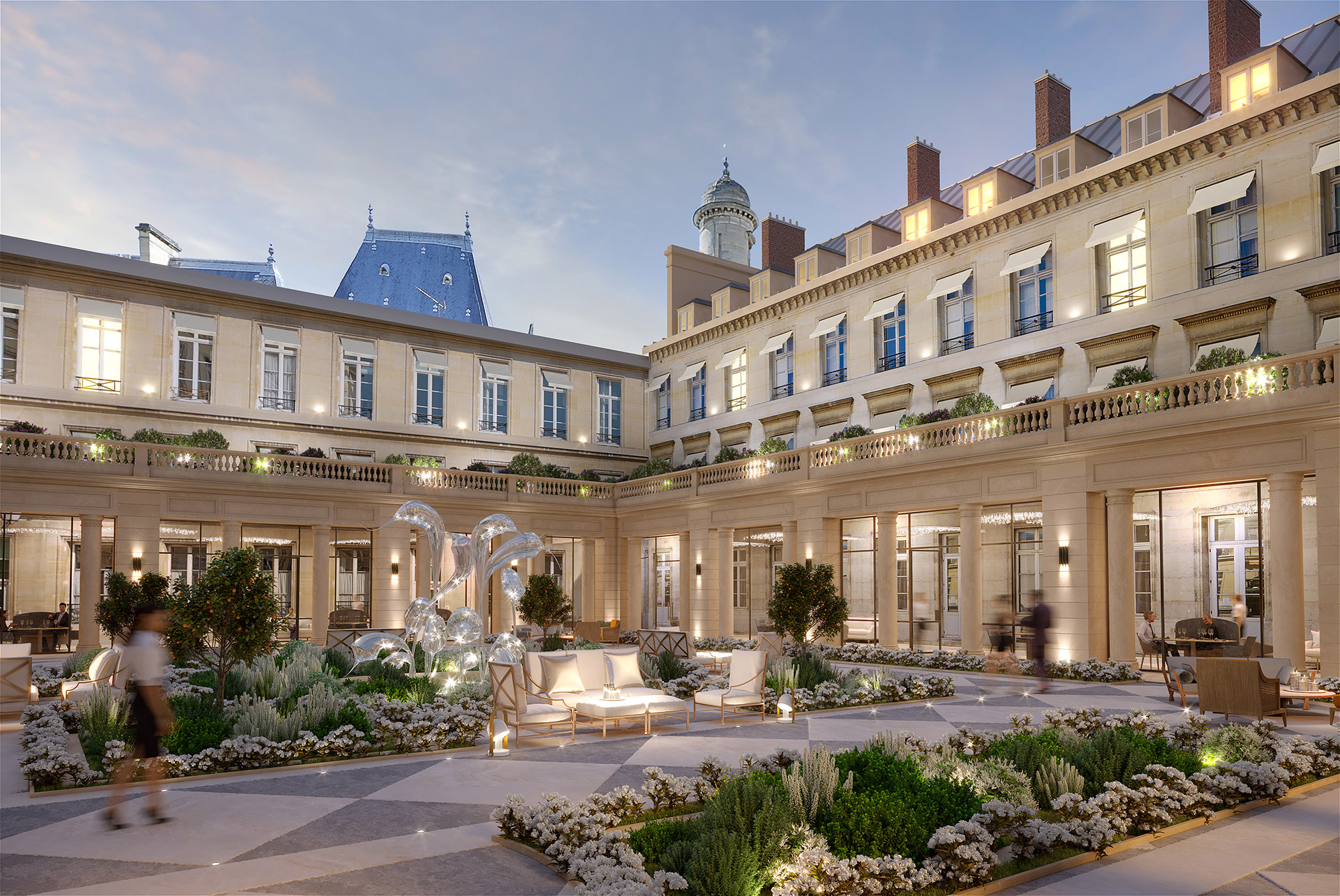 3D creation of an illuminated courtyard in Paris