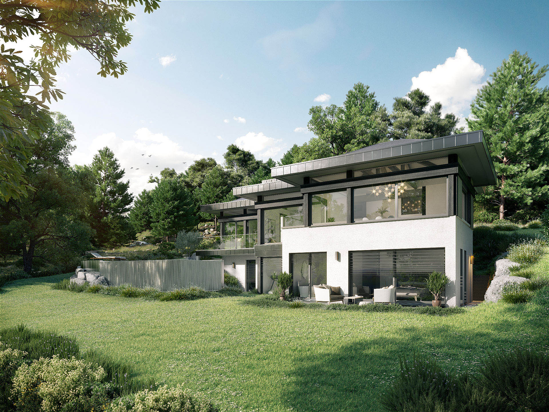 3D representation of a luxurious contemporary house