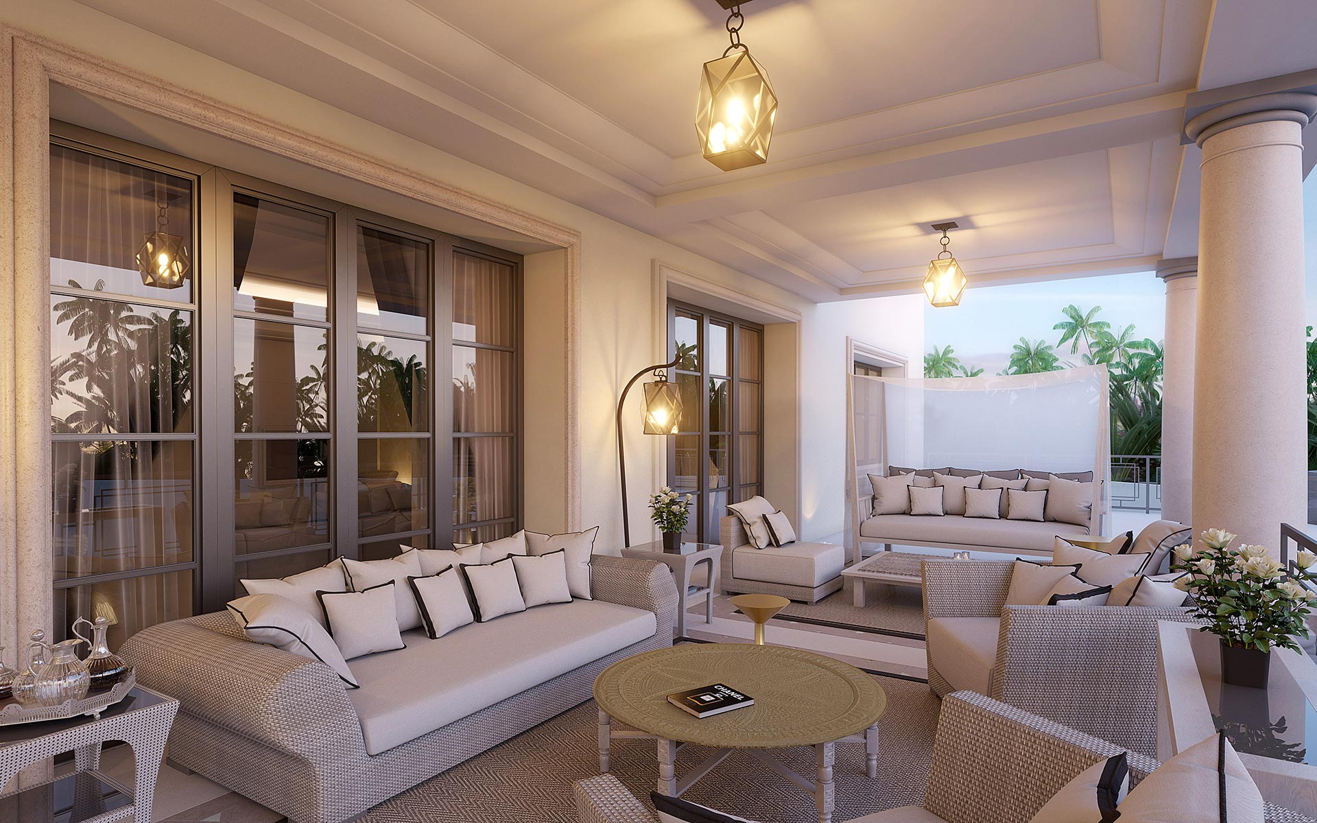 Visualization of a covered terrace for a luxury villa project in Morocco