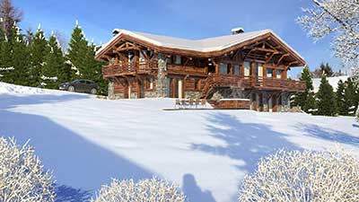 3D Design of a real estate property : Creation of a luxurious chalet made from computer generated images.