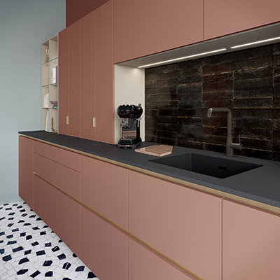 3D creation of the sink and storage area of a modern kitchen 