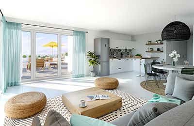 3D image of the interior of a modern apartment