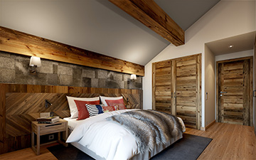 3D perspective of a bedroom in a luxury chalet in Chamonix