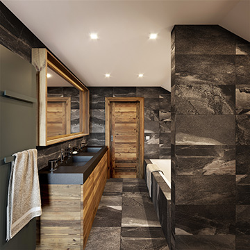 3D Perspective of a luxury chalet bathroom