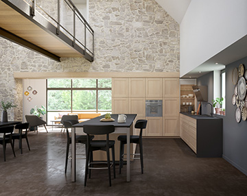 Perspective 3D de l'intérieur d'une maison et de la cuisine pour un projet publicitaire