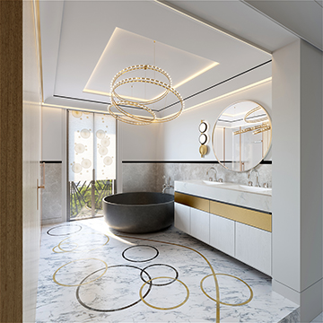 Rendu 3D réaliste d'une salle de bain de luxe dans une villa à Cannes