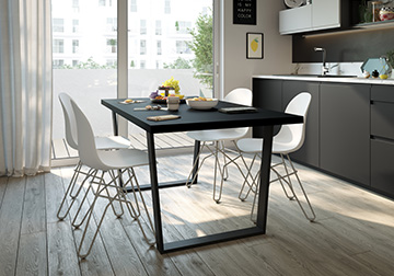 Perspective 3D d'une table dans une cuisine moderne