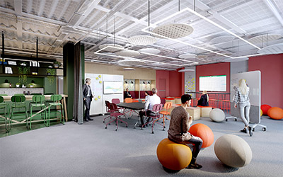 Rendu photoréaliste 3D du design intérieur de bureaux modernes et originaux