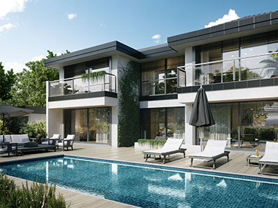 Graphismes 3D d'une villa de luxe avec piscine